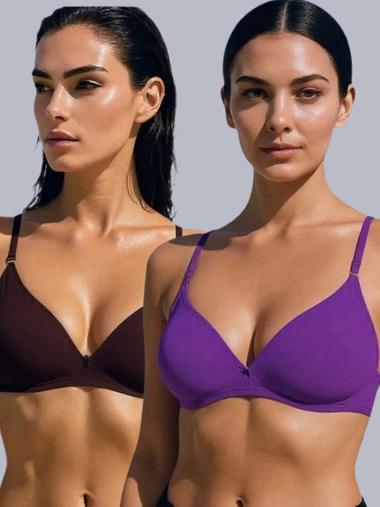 Wirefree, Non Padded, Cotton, Medium Coverage, Tshirt Bra ,Purple-Coffee