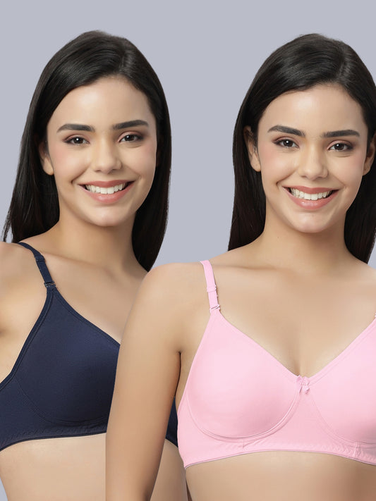 Eden101 Full Coverage Soft Padded Navybue Pink color Bra (pack of 2)