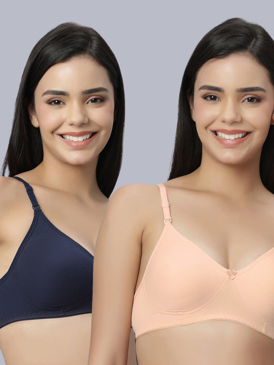 Eden101 Full Coverage Soft Padded Navybue Peach color Bra (pack of 2)