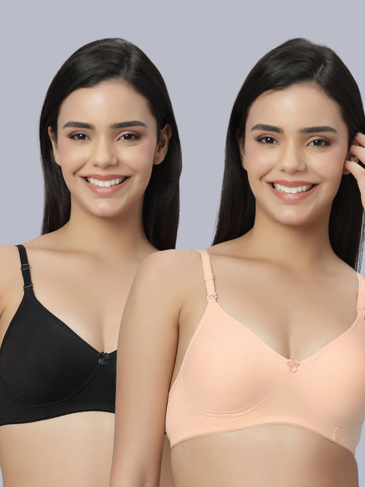 Eden101 Full Coverage Soft Padded Black Peach color Bra (pack of 2)