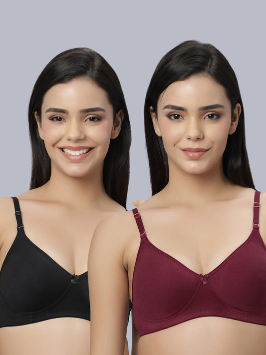 Eden101 Full Coverage Soft Padded Black Maroon color Bra (pack of 2)
