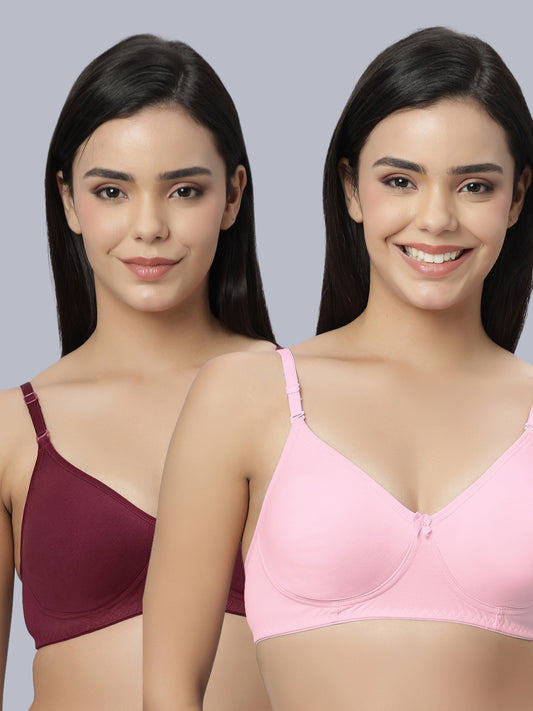 Eden101 Full Coverage Soft Padded Maroon Pink color Bra (pack of 2)
