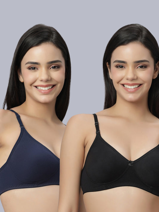 Eden101 Full Coverage Soft Padded Navybue Black color Bra (pack of 2)