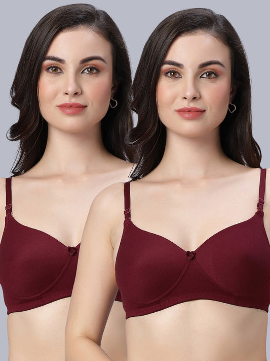 Eden102 Full Coverage Padded Bra maroon color(pack of 2)