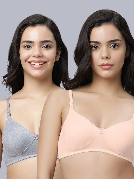 Eden103 Full Coverage Non Padded Peach Grey color Bra (pack of 2)