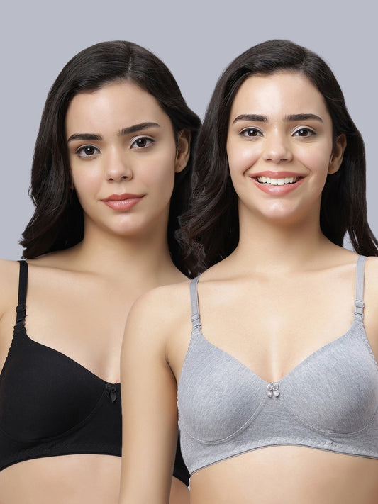 Eden103 Full Coverage Non Padded Black Grey color Bra (pack of 2)
